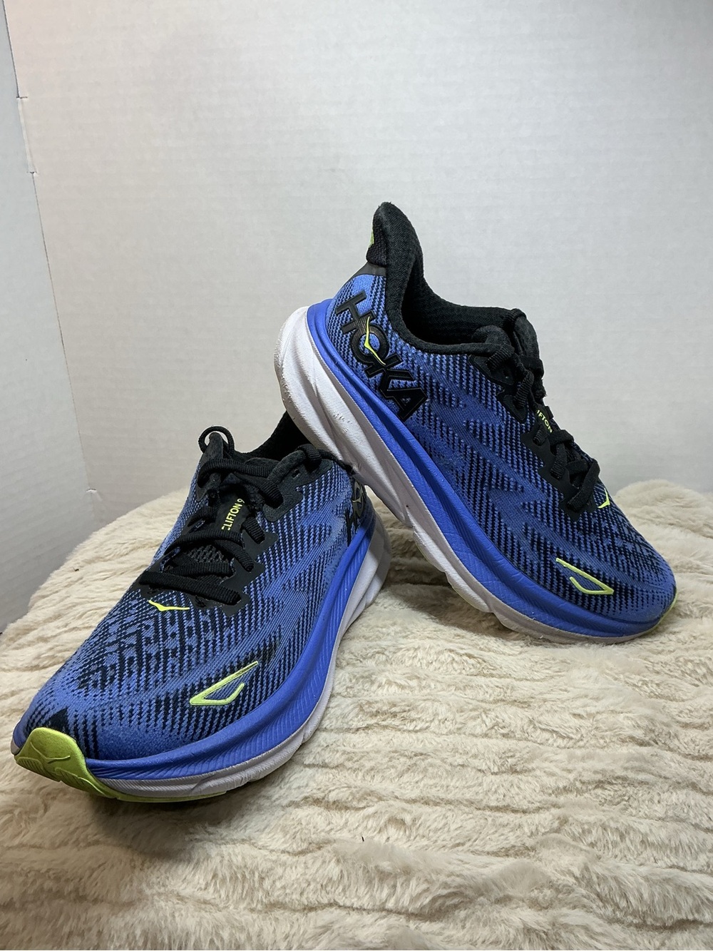 HOKA ONE ONE Clifton 9 Women’s 5 Swim River Rock Blue Lime Running Shoes 1127896